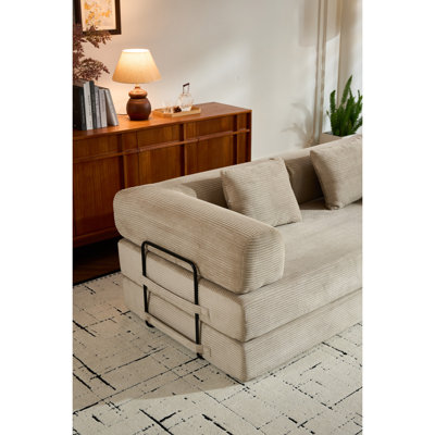 Canapé-lit convertible avec coussin cylindrique, canapé-lit pliant en velours côtelé à structure fixe, canapé-lit de salon pour la chambre à coucher (beige)