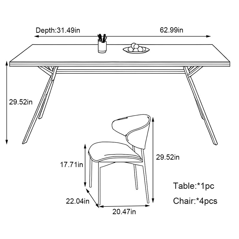 Ensemble de table Minimalist, H 29,52 po x L 62,99 po x l 31,49 po