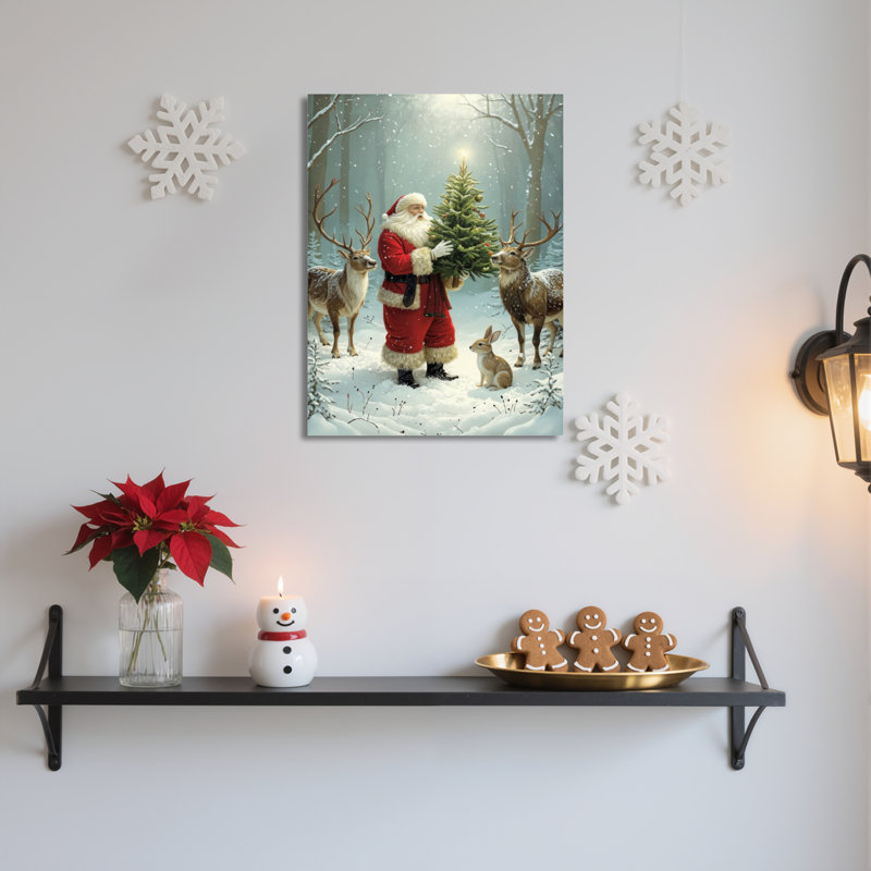 Art mural sur toile Santa Deer Snow, H 30 po x l 20 po