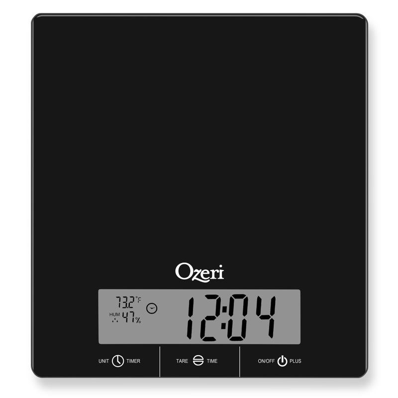 Touch III 22 Lbs (10 Kg) Kitchen Scale In Tempered Glass, With Clock, Temperature & Humidity Gauge