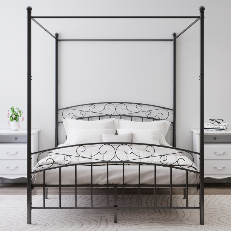 Metal Canopy Bed Frame, Black, Queen