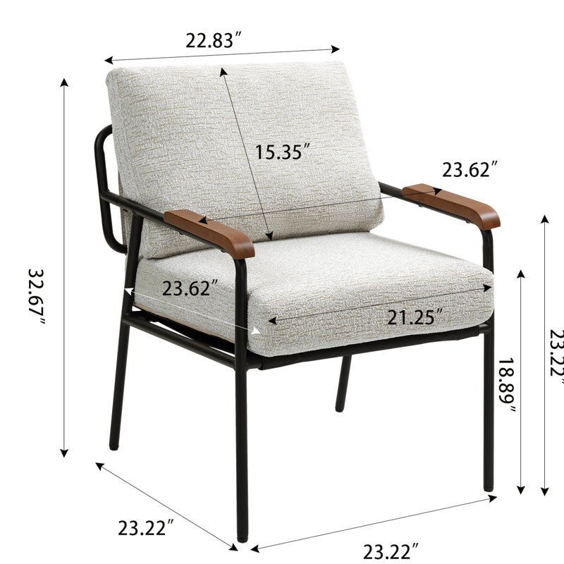 Chaise de chambre à coucher avec structure en bois naturel et en métal noir, revêtement, chic et moderne, rehaussant le style intérieur