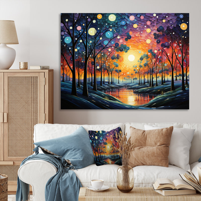 Collage d'arbres colorés IV sur toile, H 24 po x l 32 po x P 1 po, Toile tendue