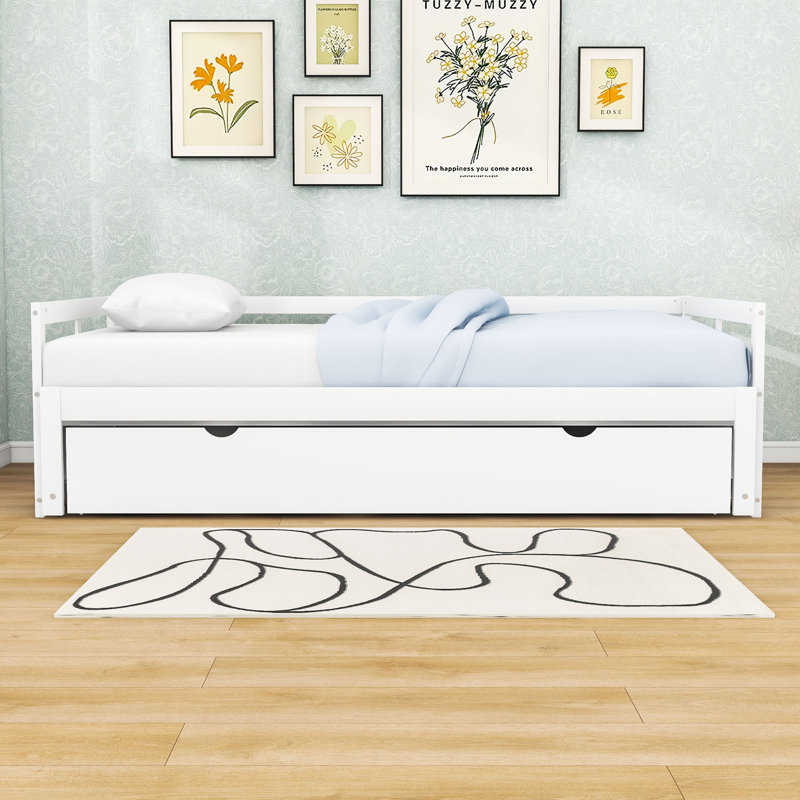 Twin-to-King Wood Daybed with Pull-Out Twin Trundle and Strong Frame, White