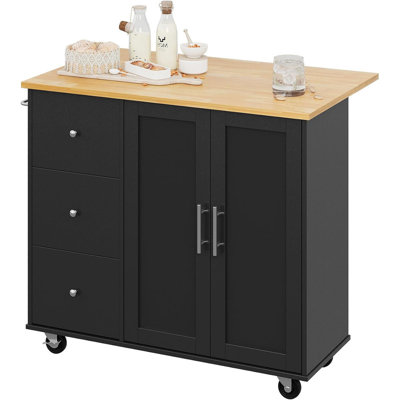 Rolling Kitchen Island Cart with Folding Drop Leaf Breakfast Bar, Portable Trolley Island with Large Storage Cabinet -  Lark Manor™, E57A5973EFA2445E8971AF6234975257