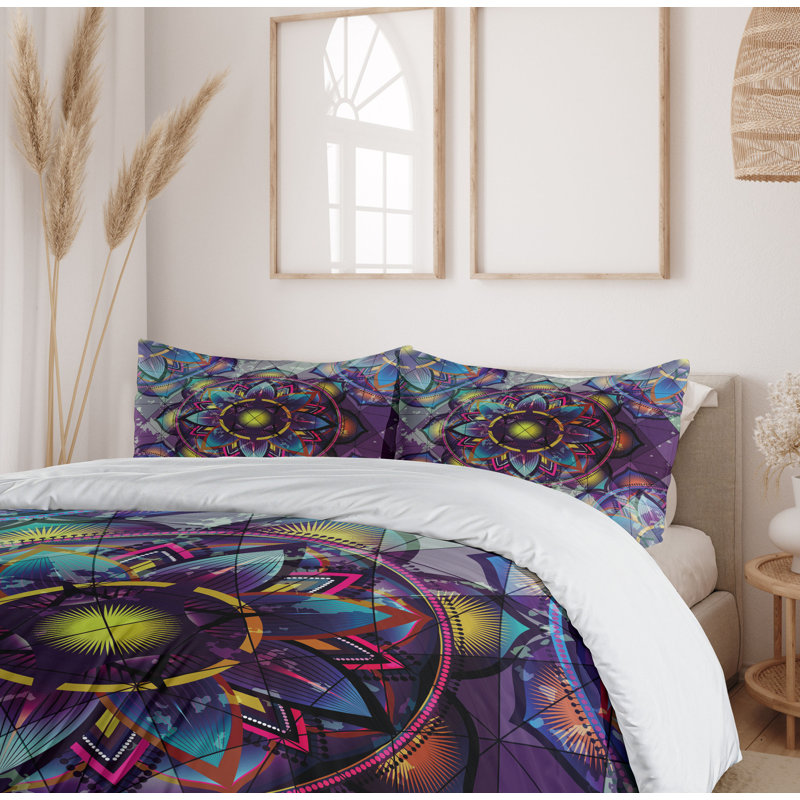 Queen Psychedelic Purple and Blue Microfiber Duvet Set