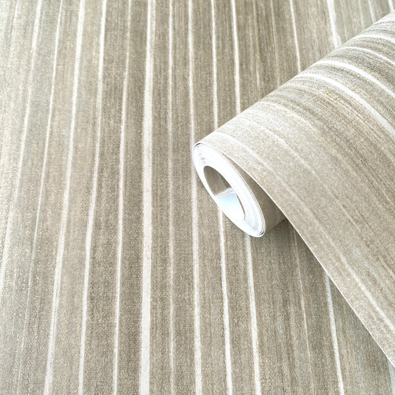 Elegance Collection Vertical Stripe Shimmer Finish Wallpaper Roll, Beige
