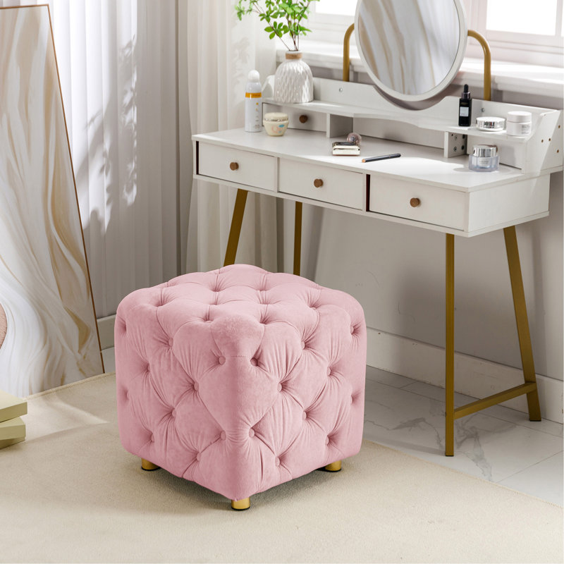 Repose-pieds rembourré Hielke, Velours rose