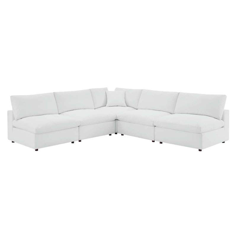 Modway Commix Down Filled Overstuffed Vegan Leather 5-Piece Sectional Sofa, White Faux Leather