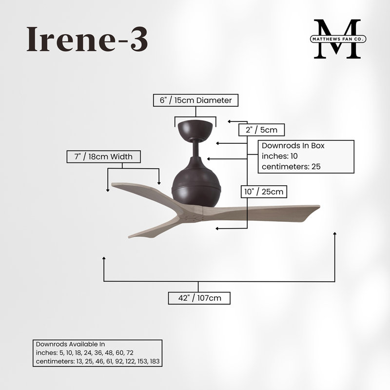 60" Irene Paddle 3 Blade Ceiling Fan, Textured Bronze, 42", Gray Ash Tone