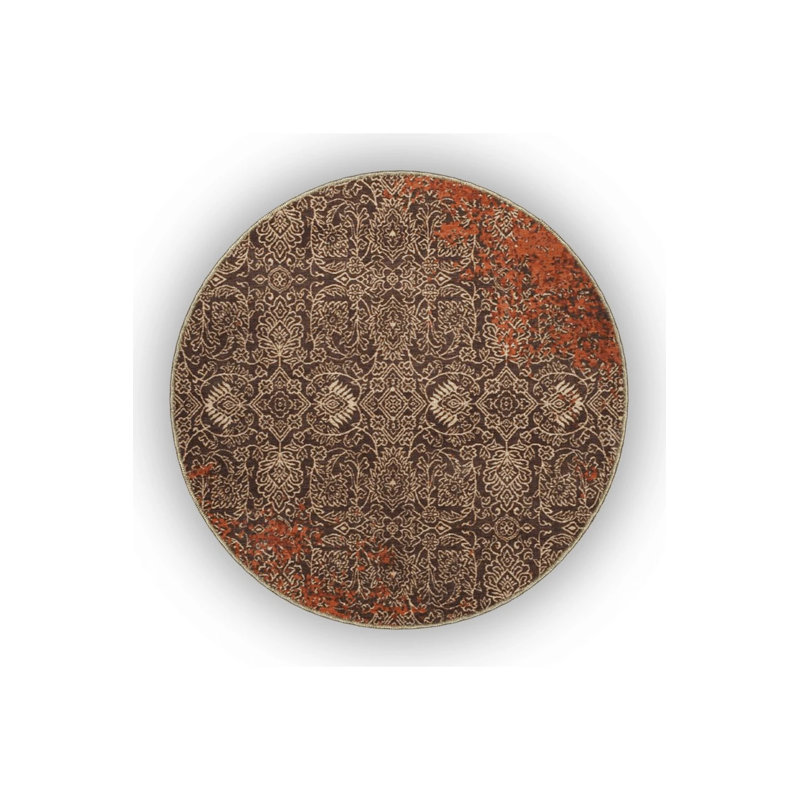 Brown Beige Themed Abstract Motif Ethnic Patterned Vintage Decorative Carpet, Round 3'4"
