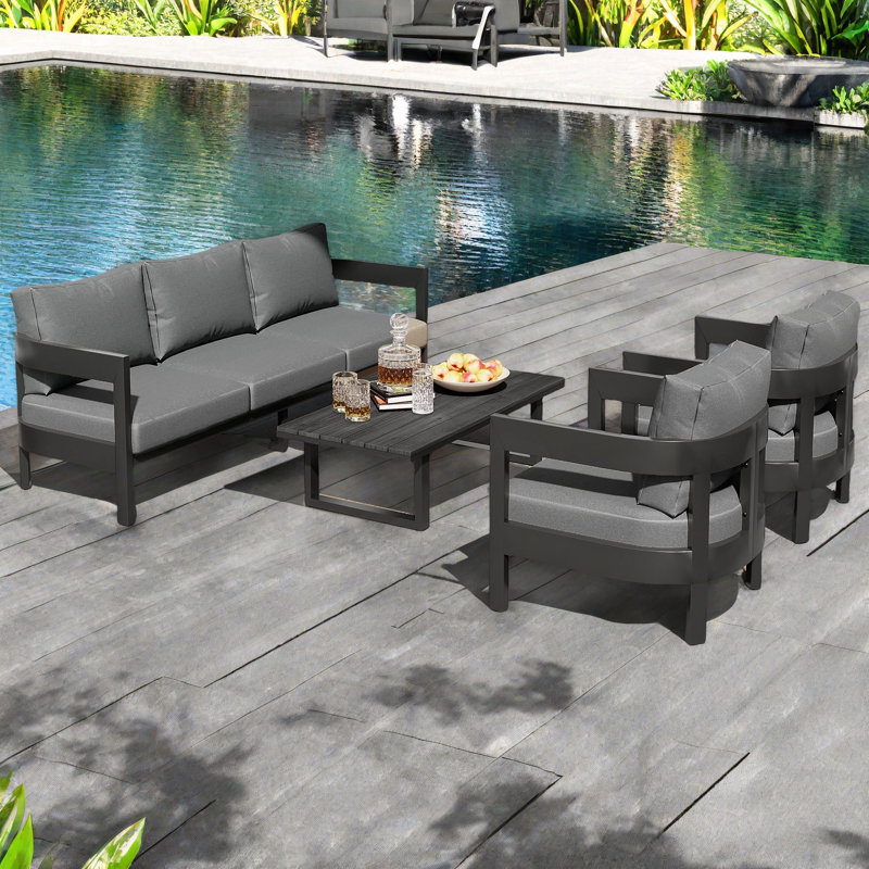 High-Quality Outdoor Seating Set With Thick Cushions For Ultimate Comfort, Perfect For Lawns, Patios, And Poolside, Gray