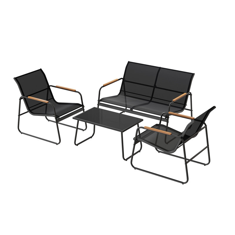 4-Piece Garden Furniture Set, 1 Table, 2 Terrace Chairs And 1 Bench, Weather-Resistant Outdoor Garden Set With Metal Frame And Fabric Seat, For Balcony Patio Terrace