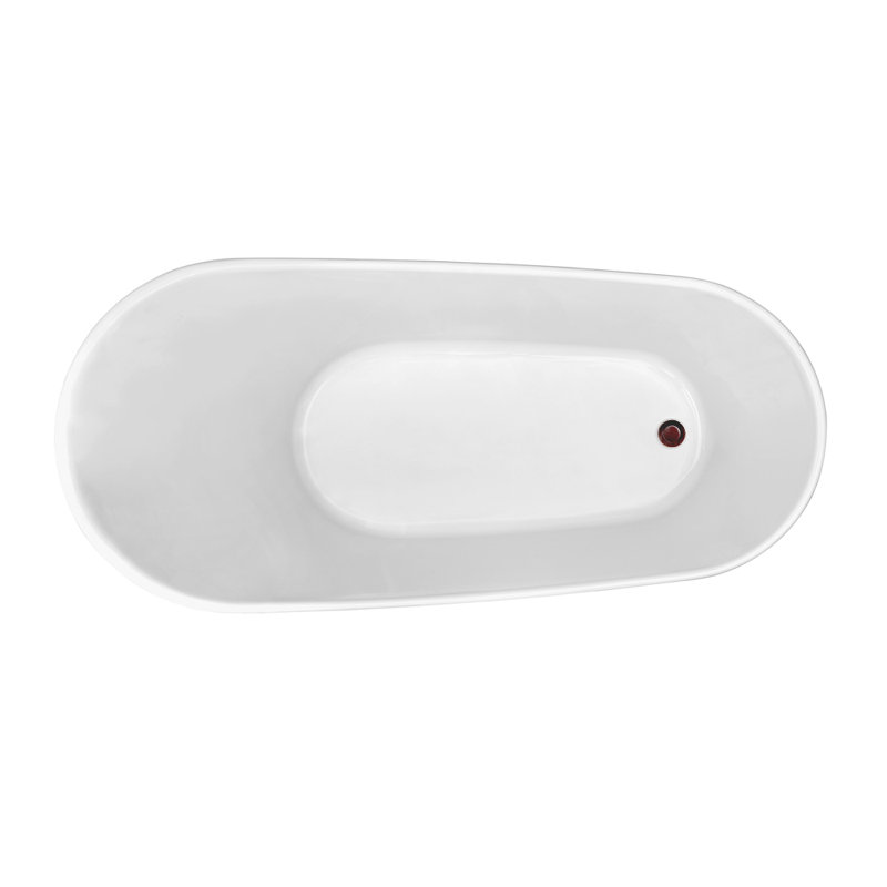 63" Streamline Freestanding Soaking Acrylic Bathtub With Drain and Bamboo Tray, Matte Oil Rubbed Bronze