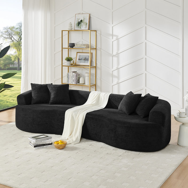 Canapé 4 places courbé en forme de nuage moderne, chenille douce, sans assemblage, confortable pour les rassemblements, revêtement en chenille élégant pour petits espaces, assemblage requis, vidéoconférence, dissimulé
