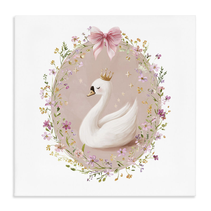 Grand cygne avec toile florale, conception par Christine Simpson Art, H 30 po x l 30 po