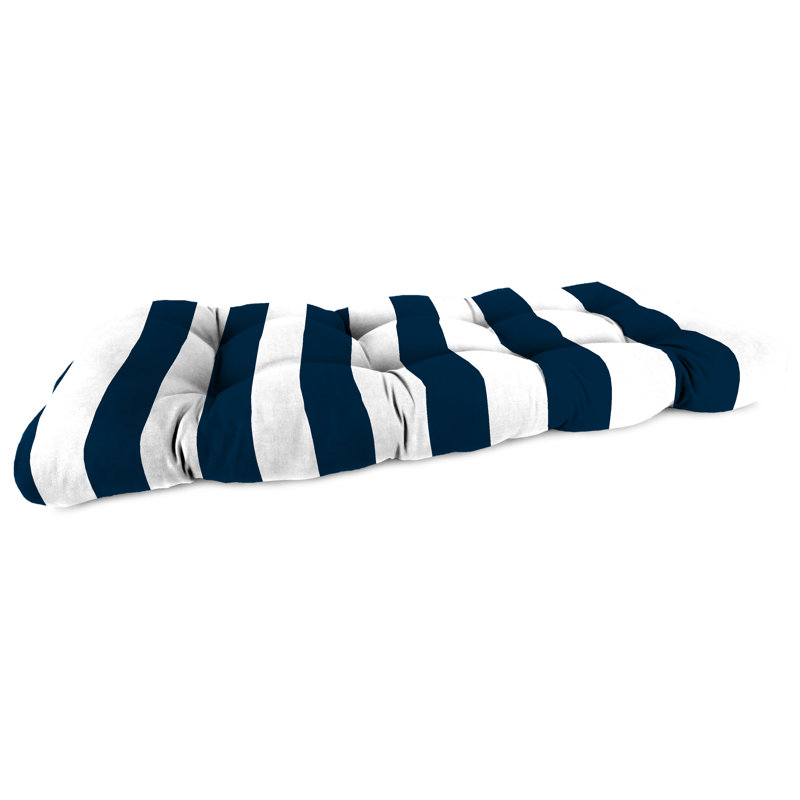 44" x 18" Contoured Outdoor Wicker Bench Cushion, Navy Striped