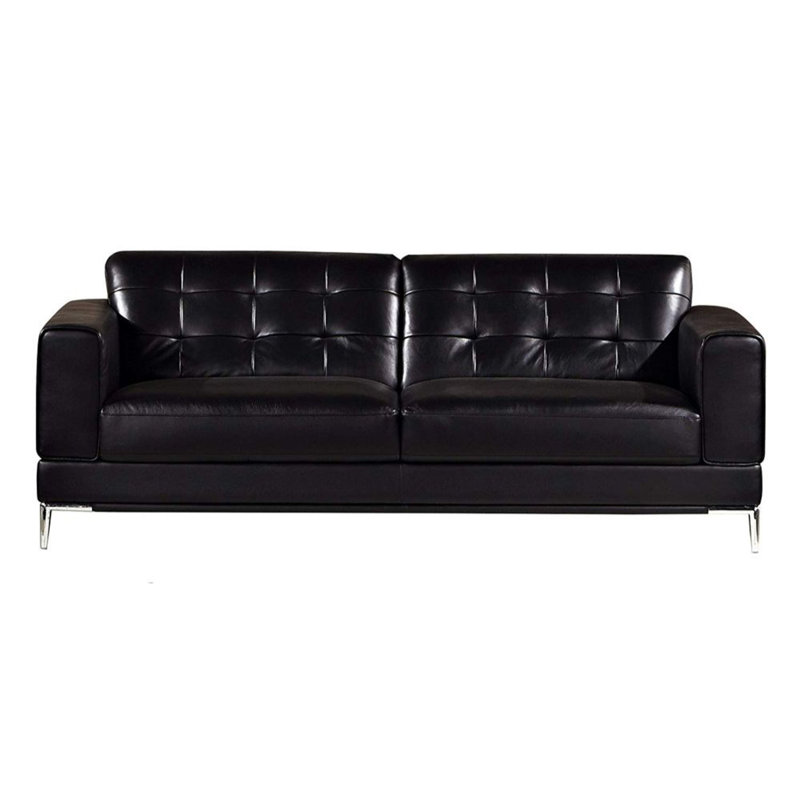 82 Inch Modern Vegan Faux Leather Upholstered Sofa, Square Tufting, Black Faux leather