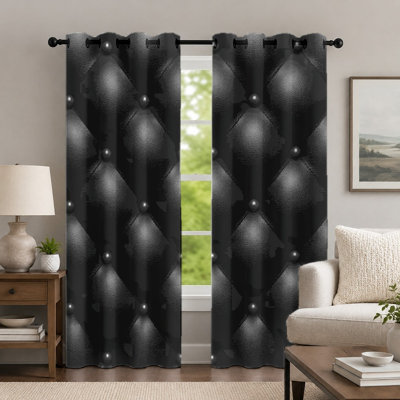 2 pièces rideaux à motif matelassé noir, rideau de style minimaliste, rideaux à boutons touffetés à motif chic et moderne, habillage de fenêtre pour le décor de la chambre à coucher