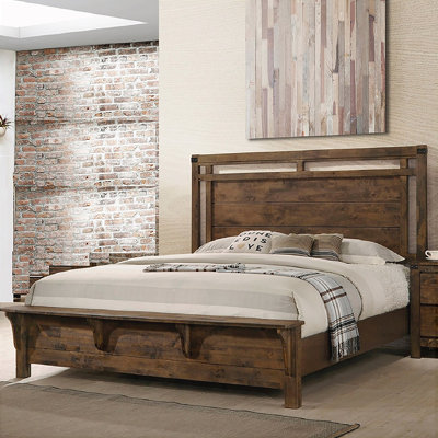 Rustic Industrial Style Panel Bed Wooden Platform Bed