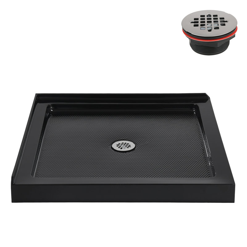 Streamline 32 in. x 32 in. Corner Acrylic Shower Base in Glossy Black with Centre Drain, Drain Included, Centre