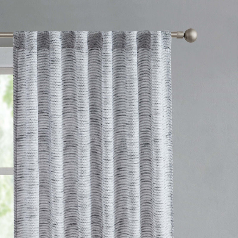 Gray Pleated Sheer Linen Back Tab Curtains, 96-inch