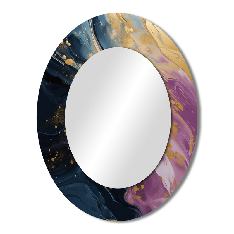 Purple And Blue Movements In Paint I - Purple Modern Oval Wall Mirror, 43" x 33"