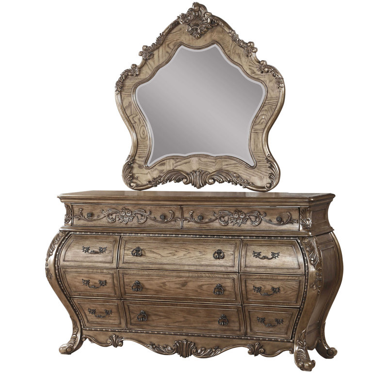 Commode 11 tiroirs avec miroir Elamin, Chêne rétro
