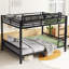 Grand lit superposé en métal pour adultes et adolescents, noir, livré avec, tablette de rangement, cadre robuste, bonne stabilité, thermolaqué noir, capacité de 350 lb / 600 lb