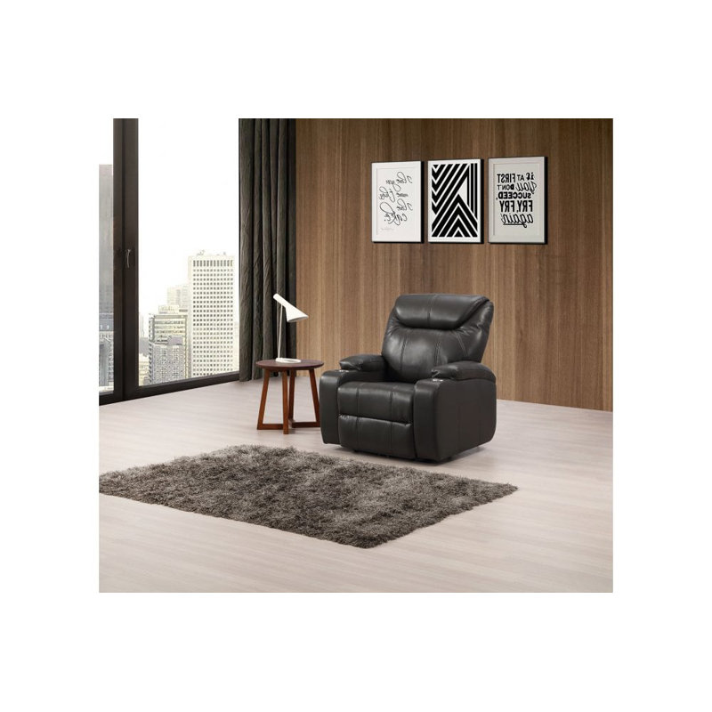 Cerra Electric Leather Armchair With Two Cup Holders, Grey