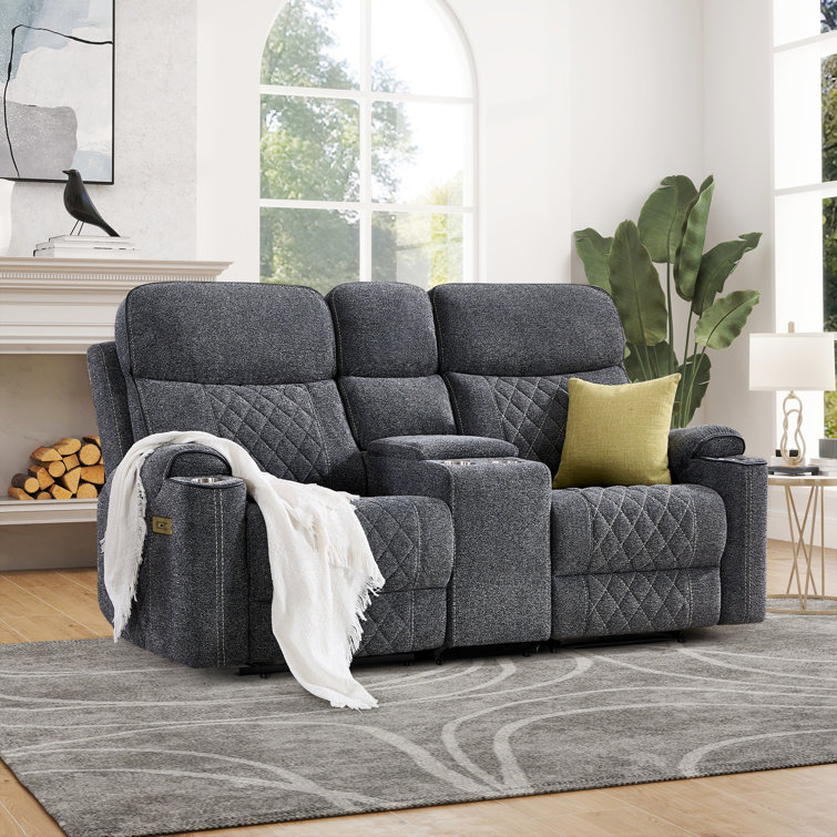 75.6'' Wide Modern And Overstuffed Soft Power Reclining Loveseat Sofa With Center Console