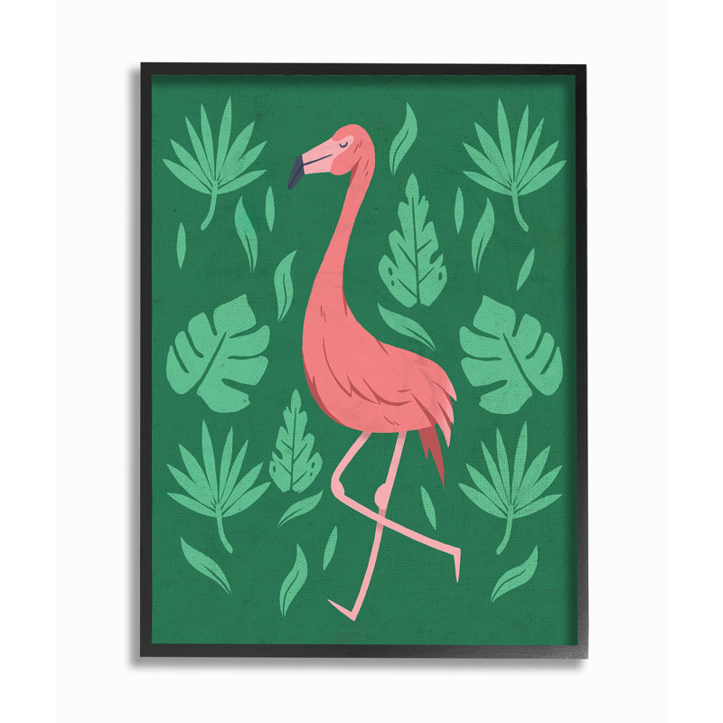 « rose flamant rose green leaves », impression, H 14 po x l 11 po x P 1,5 po, Giclée encadrée noir minuit