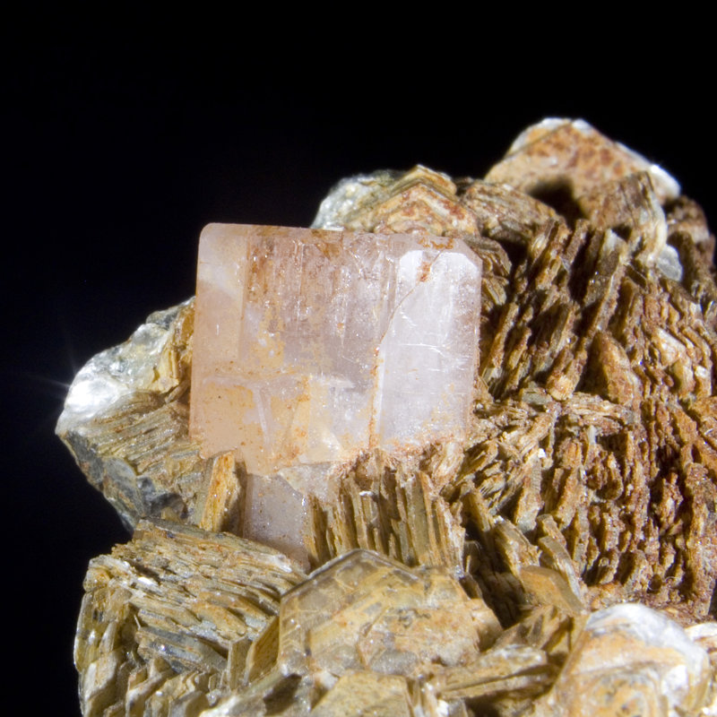 Pink Apatite on Mica. Nagar Valley, Pakistan