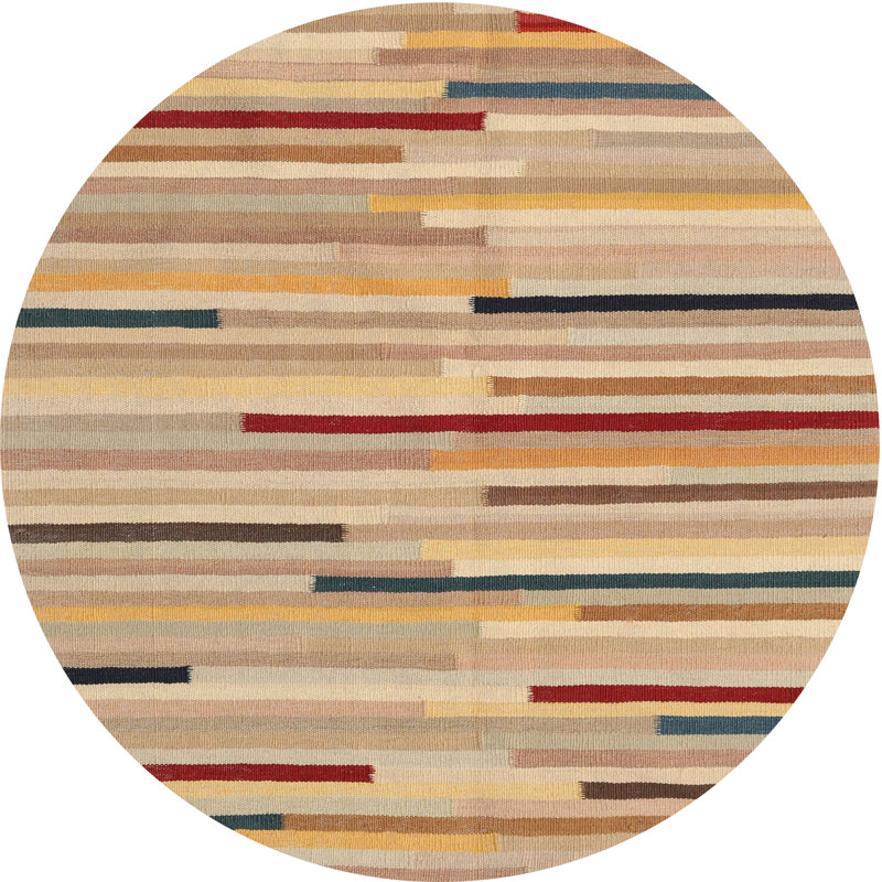 Tapis beige / brun à rayures Tien, Rond 5 pi
