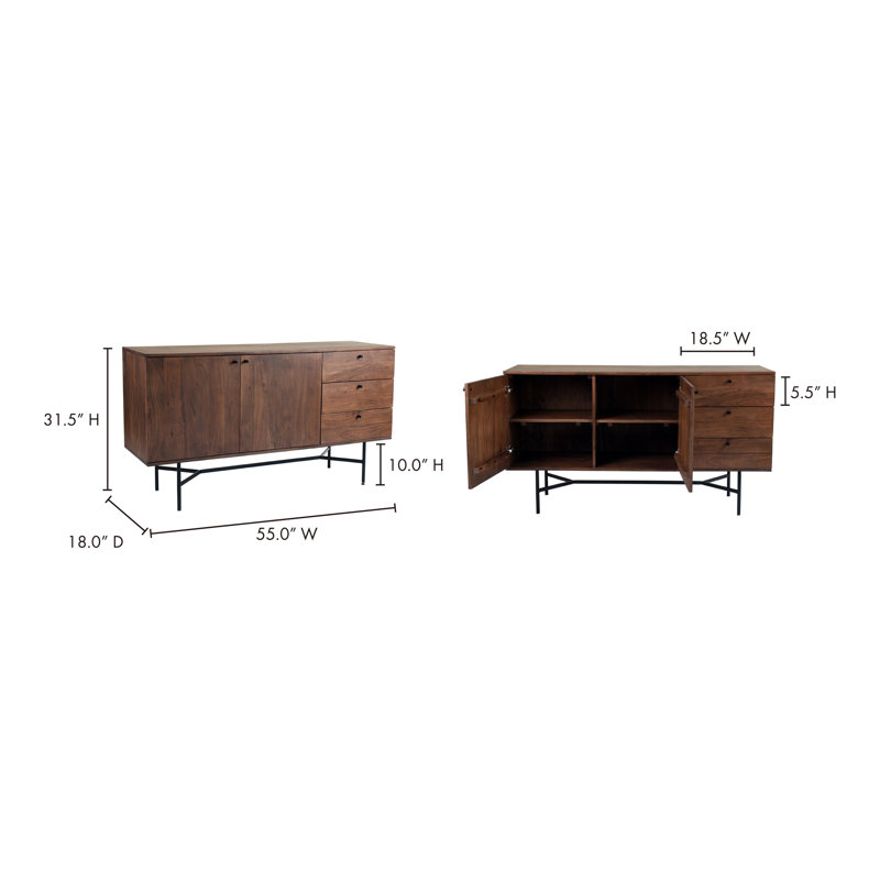 Sarom 58" Dark Brown Acacia Wood Sideboard with Industrial Legs
