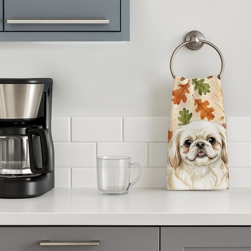 Cream Pekingese Heirloom Fall Kitchen Towel, Cream Pekingese