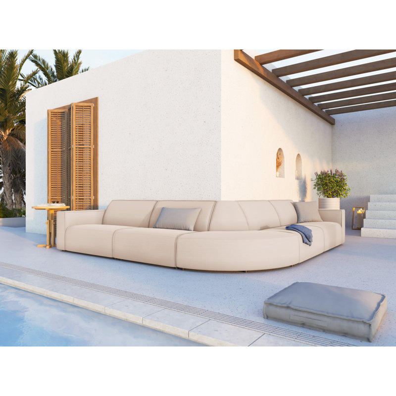 304 cm W Patio Corner Sofa with Cushions, Beige