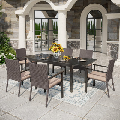 Salem 6 - Person Patio Dining Set with Extendable Rectangular Table , Cushions Included