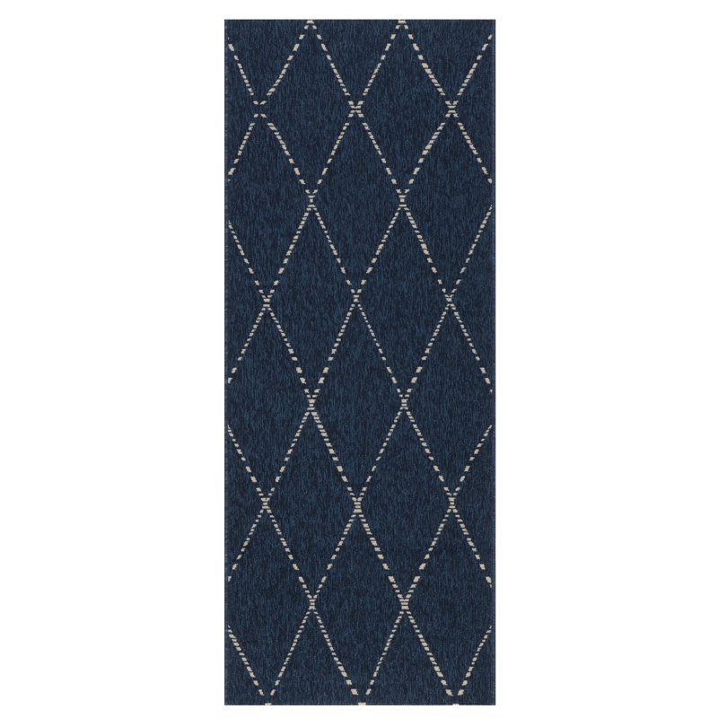 Tapis intérieur / extérieur bleu marine Aliveya, Tapis de couloir 2 pi 7 po x 6 pi 6 po