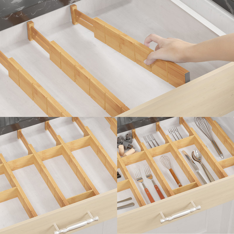 SpaceAid Bamboo Drawer Dividers with Adjustable Inserts & Labels ...