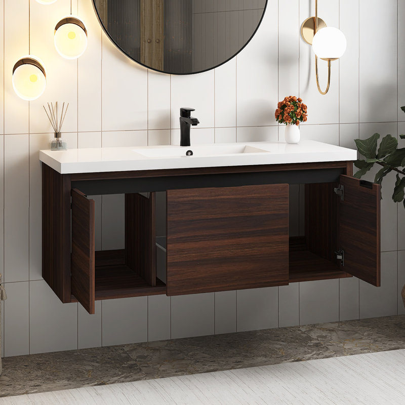 Meuble-lavabo mural simple avec comptoir 48 po Devani, Noyer de Californie