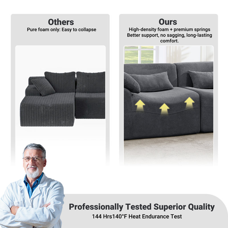 Segal 33.5" Wide Soft Chenille Upholstery Compression Armless Chair With Pillow and Ottoman, No Assembly Required