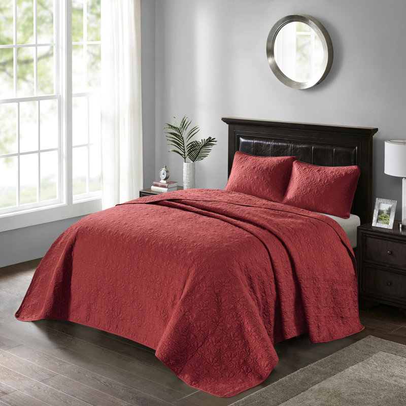 Couvre-lit réversible très grand rouge - Texture de rembourrage en coton 2 taies décoratives pour une literie fraîche 100% microfibre Hygiénique