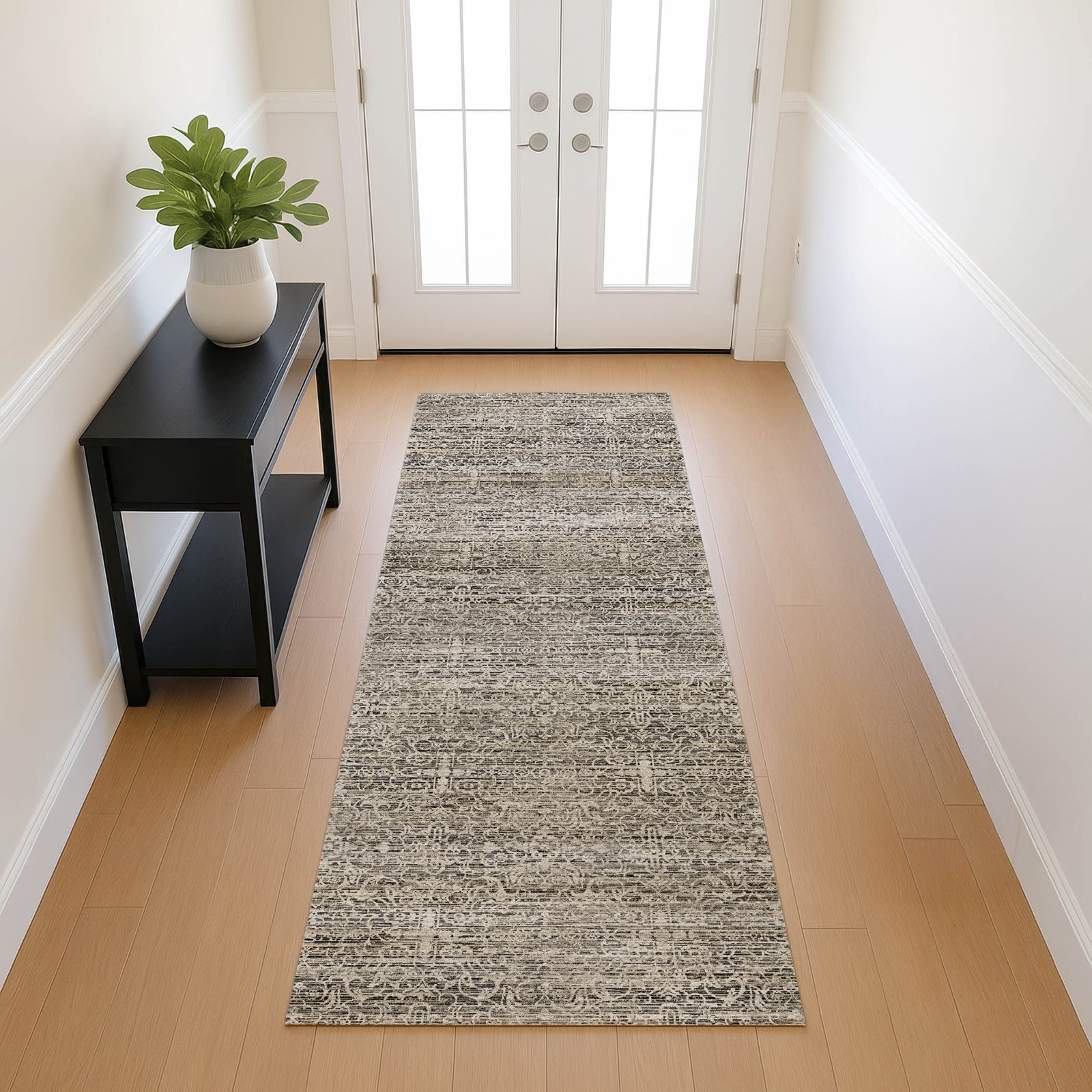 Premium Machine Washable Tirico Casual Rug, Silver, 2'3" x 7'6" Runner