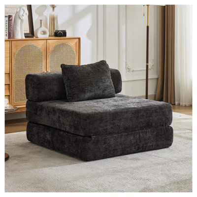 Canapé-lit convertible en chenille avec mousse à mémoire de forme noire