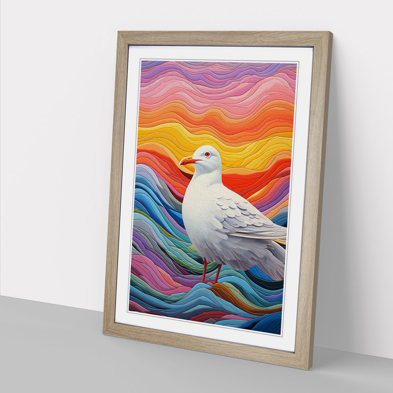 Seagull Colour Field - Single Picture Frame Print on Wood, Oak Framed, 46cm H x 34cm W x 2cm D