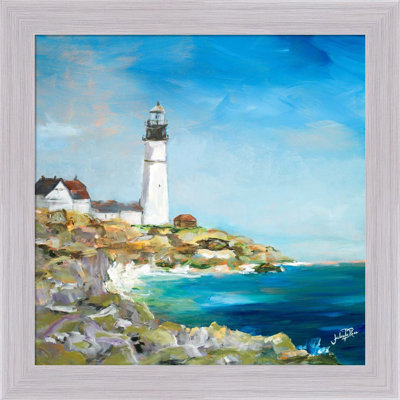 Lighthouse On The Rocky Shore I By Julie Derice, Framed Wall Art