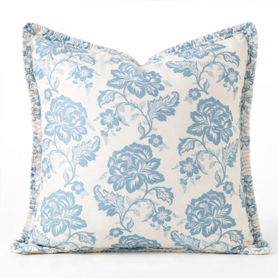 Blue Vintage Garden Floral Throw Pillow With Insert 18" X 18"