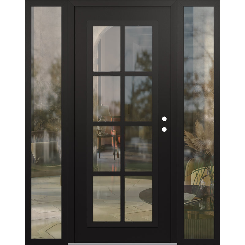 C16 60 po à gauche X 80 po Panneau d'entrée en acier noir et verre transparent noir avec 2 portes d'entrée en verre pré-montées