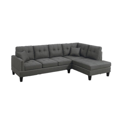 Living Room Furniture 2-Pcs Sectional Sofa Set Laf Sofa And Raf Chaise Ash Tweeted-Like Velvet Tufted Couch Nailheads